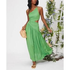 SHEIN Discontinued Green One Shoulder Asymmetrical Cutout Maxi Dress